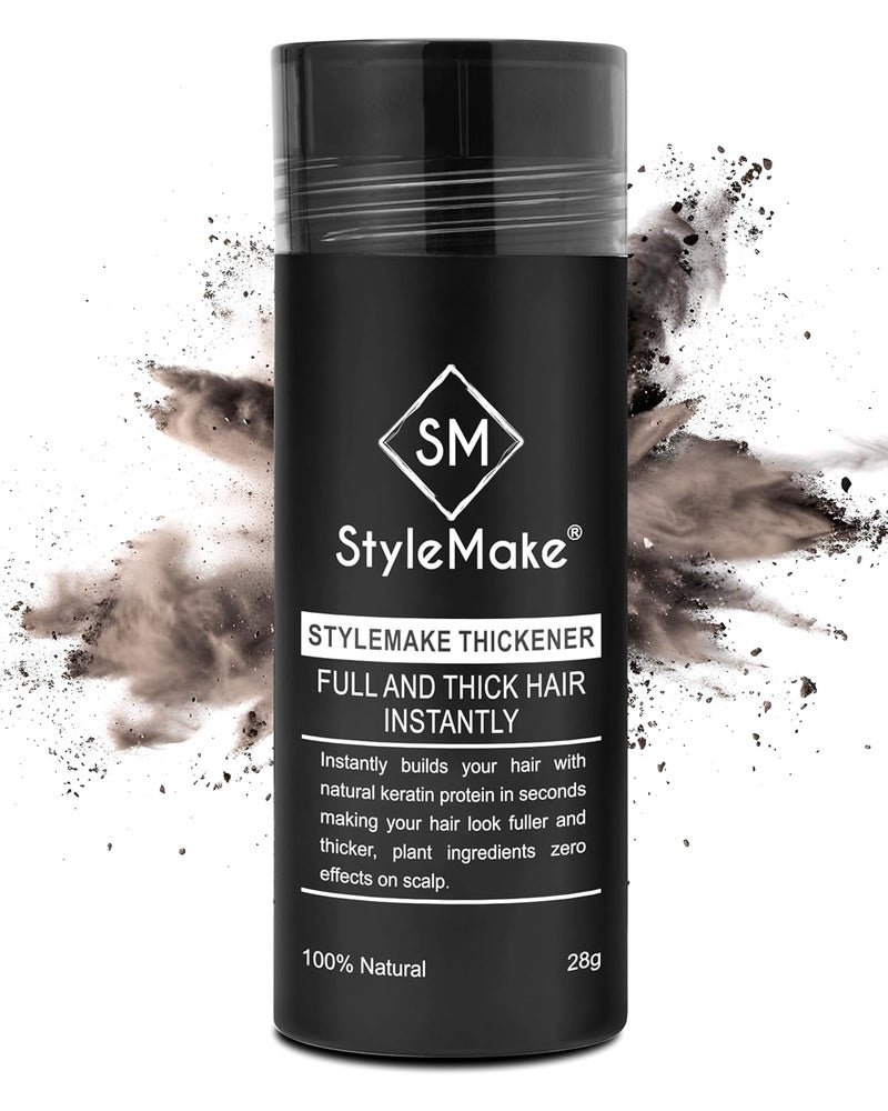 StyleMake Thickener Hair Loss Concealer  Transform Thin And Fine Hair With Hair Building Fibre  Hair Building Fibers For Men And Women Dark Brown  Completely Undetectable 28 Grams