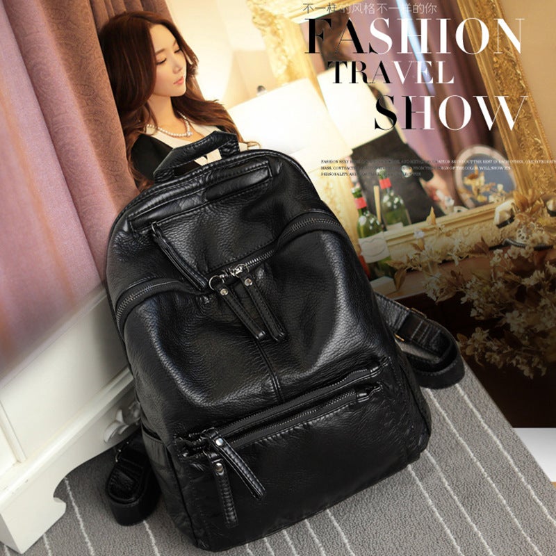 Backpack Women'S Fashion Soft Leather Backpack Korean Style Trendy Student Schoolbag Casual All-Match Travel Backpack - Image 3