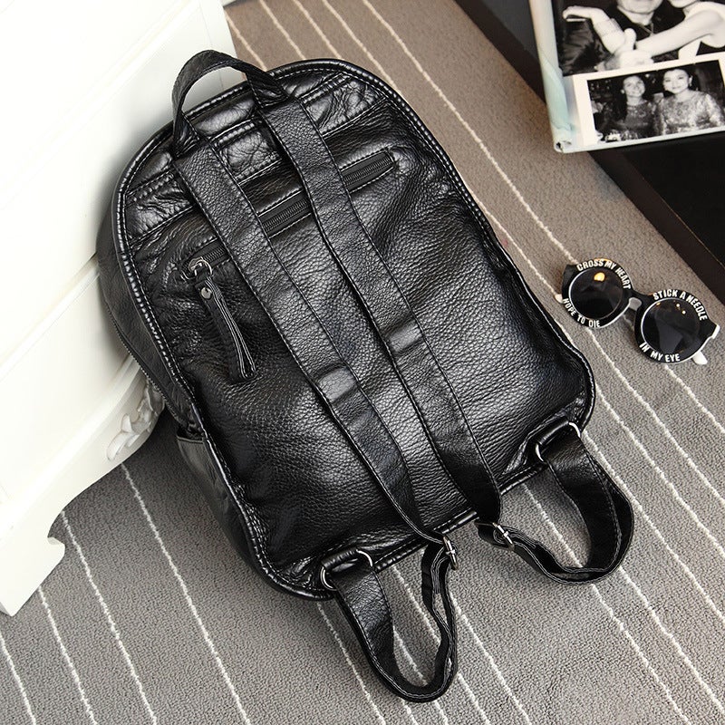 Backpack Women'S Fashion Soft Leather Backpack Korean Style Trendy Student Schoolbag Casual All-Match Travel Backpack - Image 5
