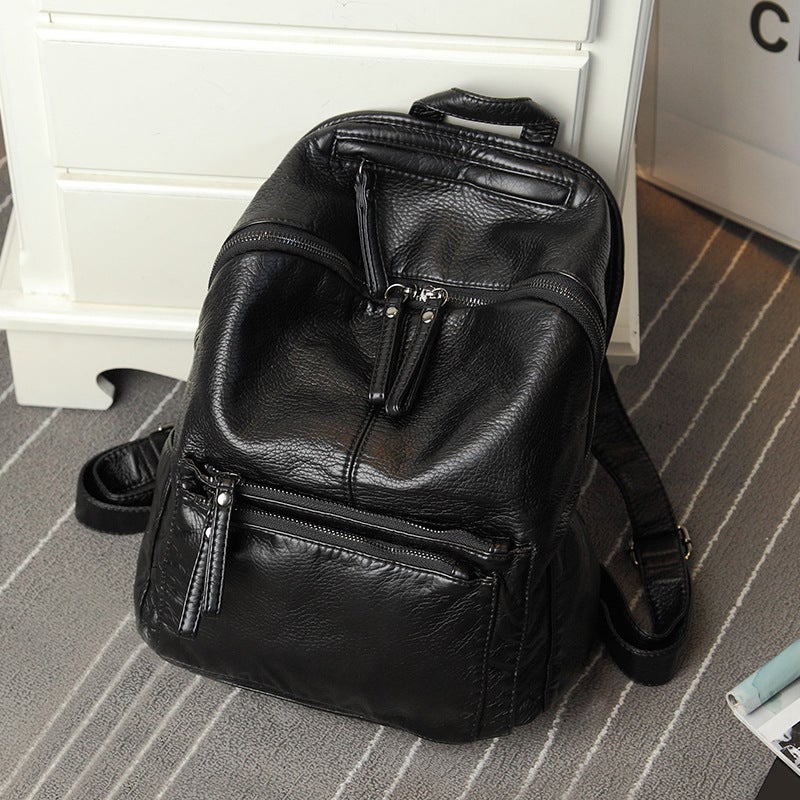 Backpack Women'S Fashion Soft Leather Backpack Korean Style Trendy Student Schoolbag Casual All-Match Travel Backpack - Image 2