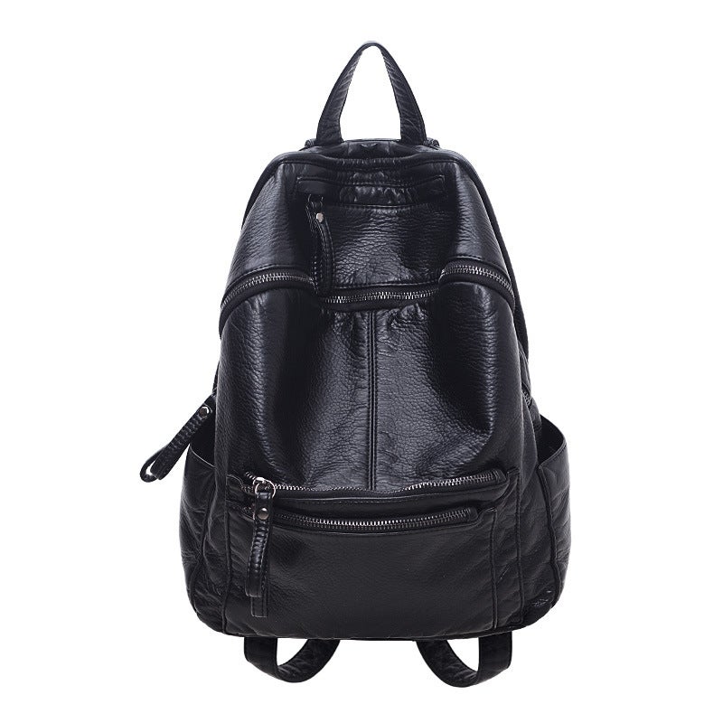 Backpack Women'S Fashion Soft Leather Backpack Korean Style Trendy Student Schoolbag Casual All-Match Travel Backpack - Image 1