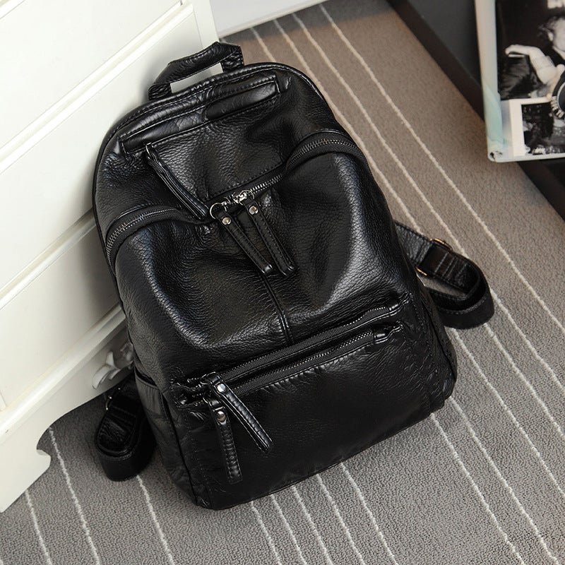 Backpack Women'S Fashion Soft Leather Backpack Korean Style Trendy Student Schoolbag Casual All-Match Travel Backpack - Image 4