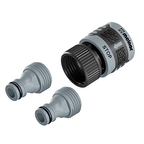 Melnor 65180AMZ 3 Piece Quick Connect Starter Set Connector Bundle, Product Adapter, Product End Connector, Black, Grey - Image 1