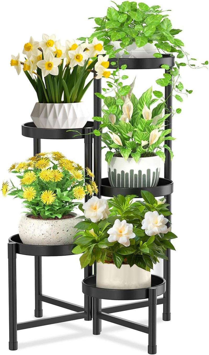 Masroo 5 Tier Metal Plant Stand for Indoor Outdoor, Foldable Corner Tall Plant Shelf for Multiple Plants, Flower Pot Holder Display Stand for Living Room Balcony Garden Patio - Image 1
