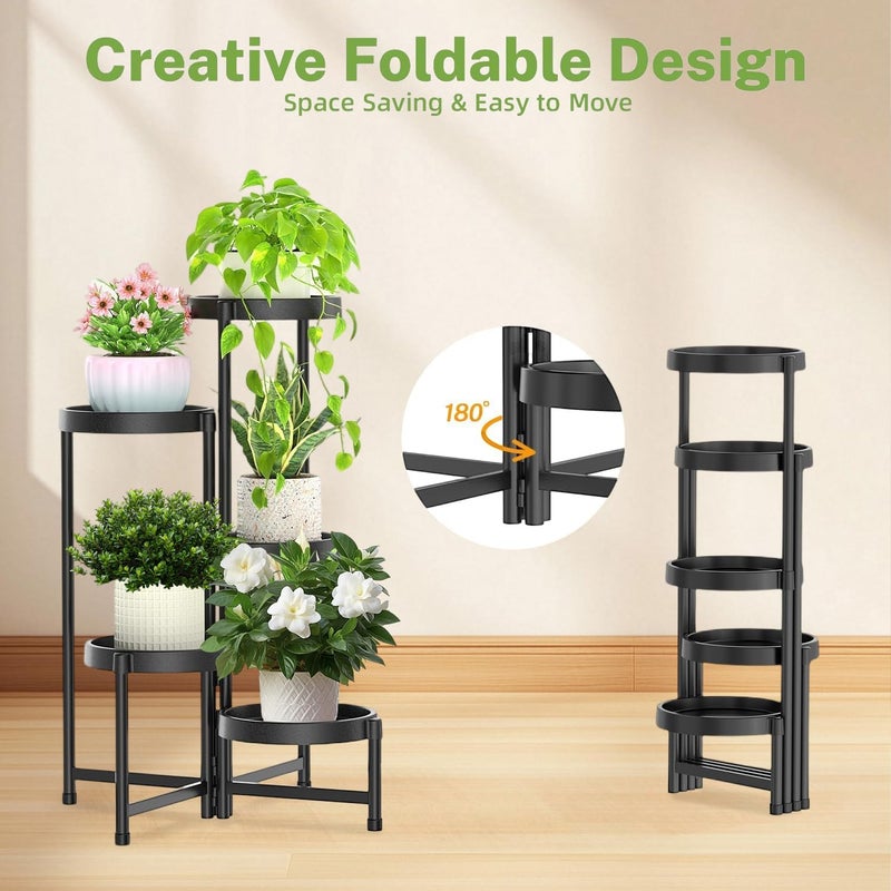 Masroo 5 Tier Metal Plant Stand for Indoor Outdoor, Foldable Corner Tall Plant Shelf for Multiple Plants, Flower Pot Holder Display Stand for Living Room Balcony Garden Patio - Image 4