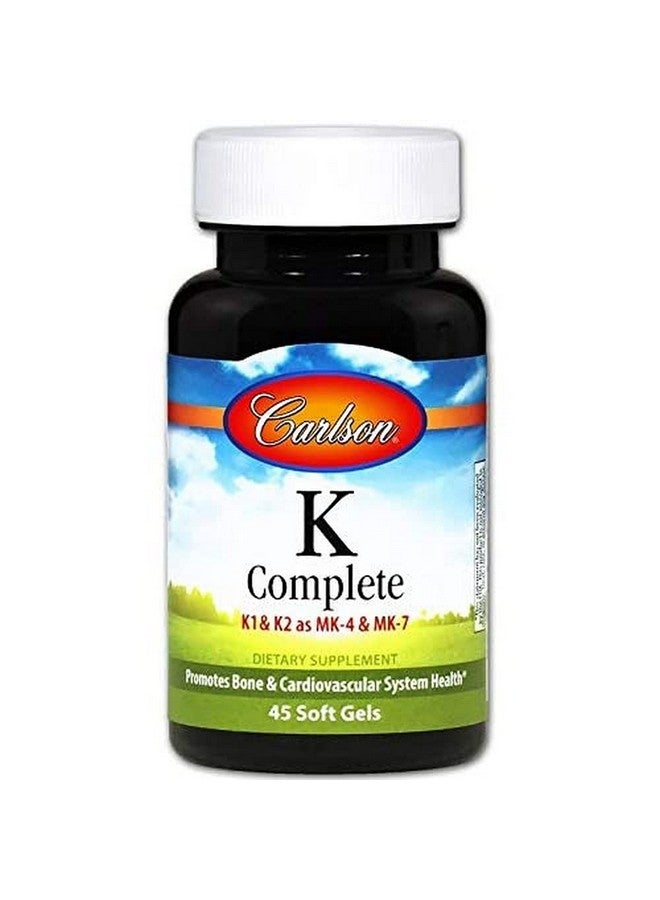 Carlson K Complete K1 & K2 As Mk 4 & Mk 7 Promotes Bone & Cardiovascular System Health 45 Softgels - Image 1