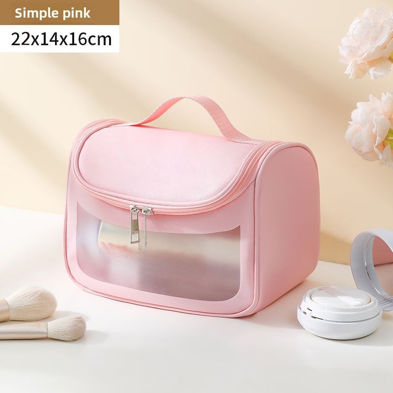 PU Waterproof Flip Cover Cosmetic Bag Colorful Large Capacity Portable Toiletry Bag High-value Multi-function Travel Storage Bag Pink