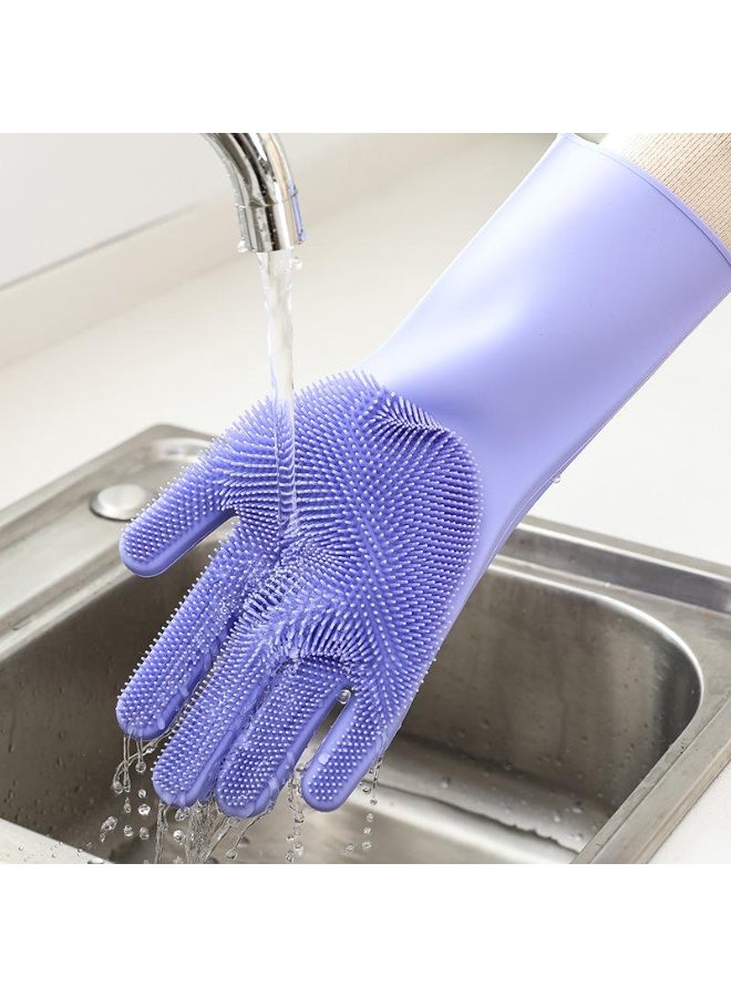 Multifunctional Magic Silicone Washing Cleaning Gloves Hand Glove for Kitchen, Bathroom, Dishwashing, Pet Grooming, Car Washing in Purple - Image 2