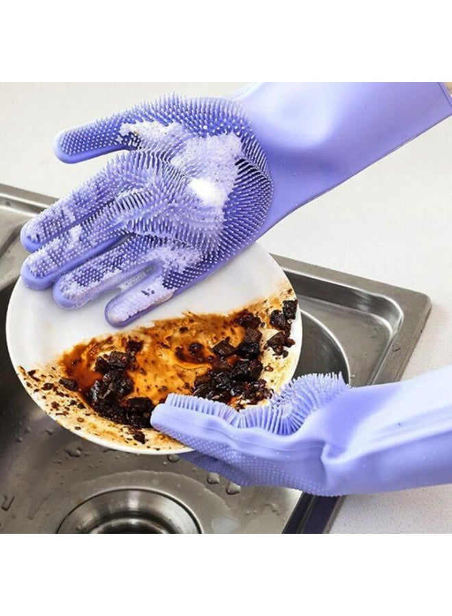 Multifunctional Magic Silicone Washing Cleaning Gloves Hand Glove for Kitchen, Bathroom, Dishwashing, Pet Grooming, Car Washing in Purple - Image 3