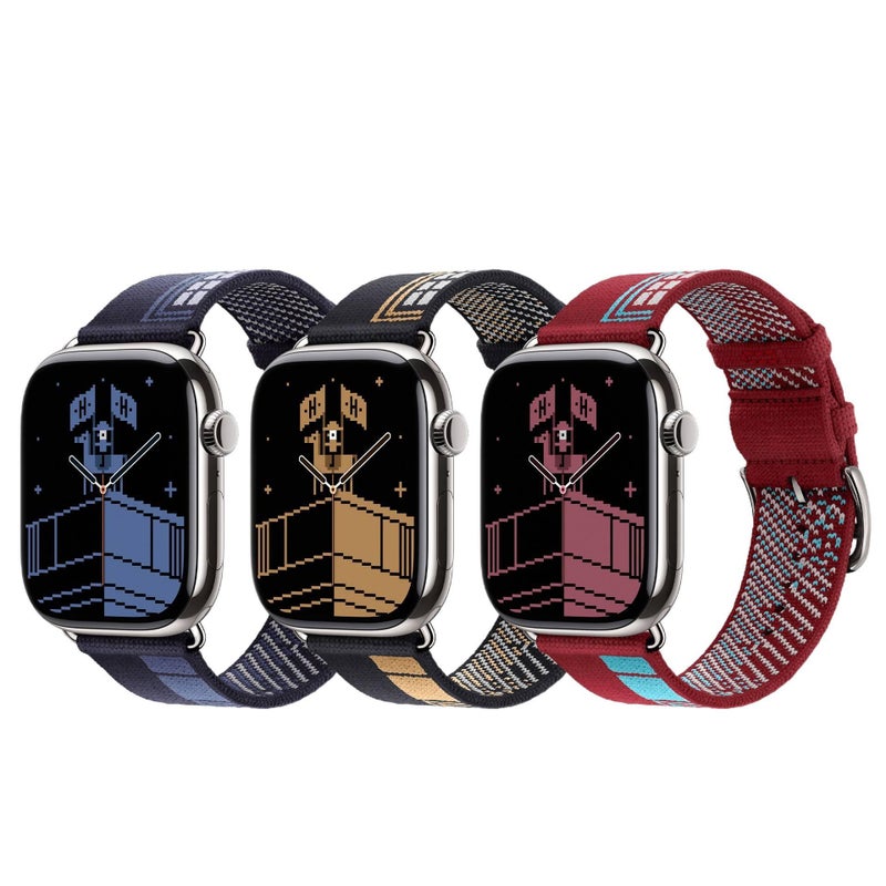 سوار ساعة ذكية سوار نايلون حلقي متوافق باللون أسود قابل للتعديل مع Apple Watch 38/40/41/42/44/45/49mm بملاءمة قابلة للتعديل وحزام بديل - Image 1