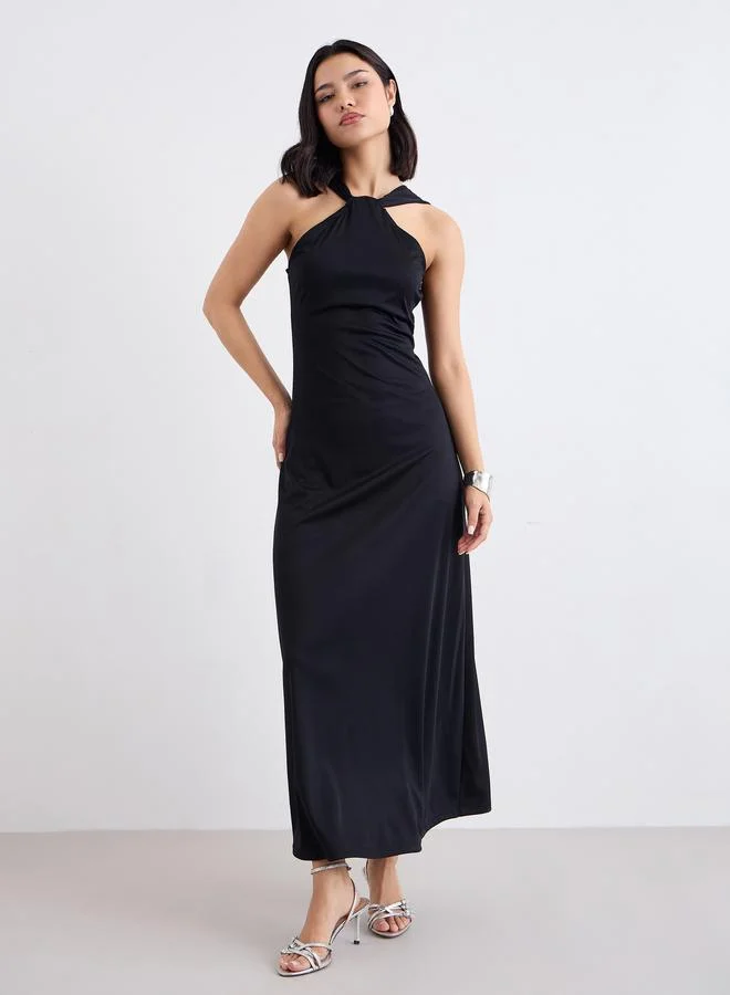 ستايلي Styli Plain Halter Neck A-Line Maxi Dress