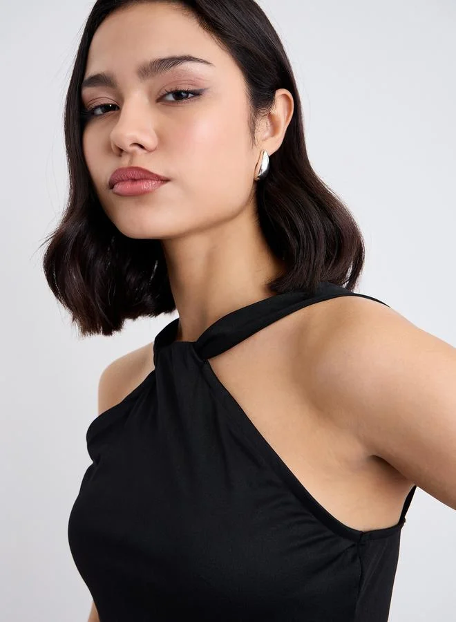 Styli Styli Plain Halter Neck A-Line Maxi Dress