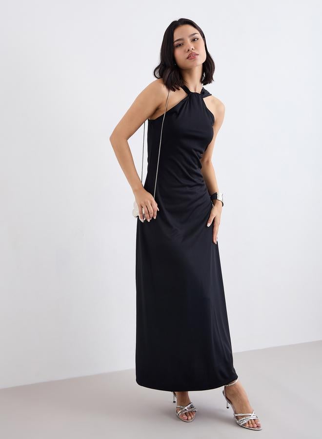 Styli Plain Halter Neck A-Line Maxi Dress