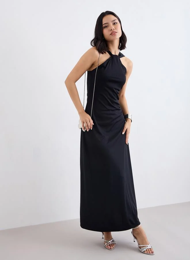 ستايلي Styli Plain Halter Neck A-Line Maxi Dress
