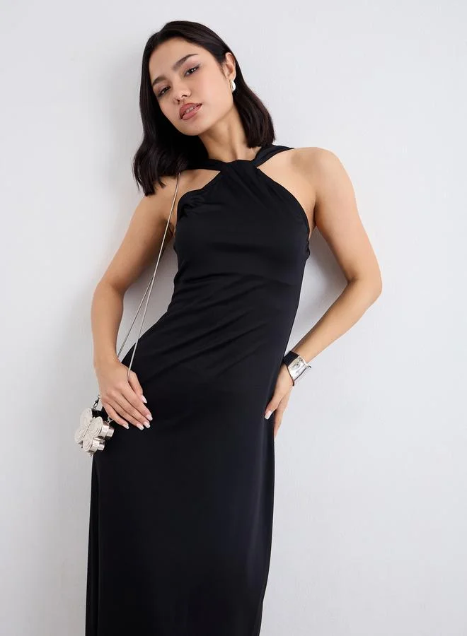 Styli Styli Plain Halter Neck A-Line Maxi Dress