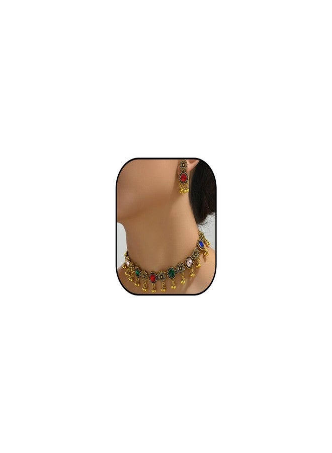Frodete Indian Jewelry Sets for Women Indian Jhumka Earrings Wedding Jewelry Necklace Set Gold Indian Necklace - Image 1