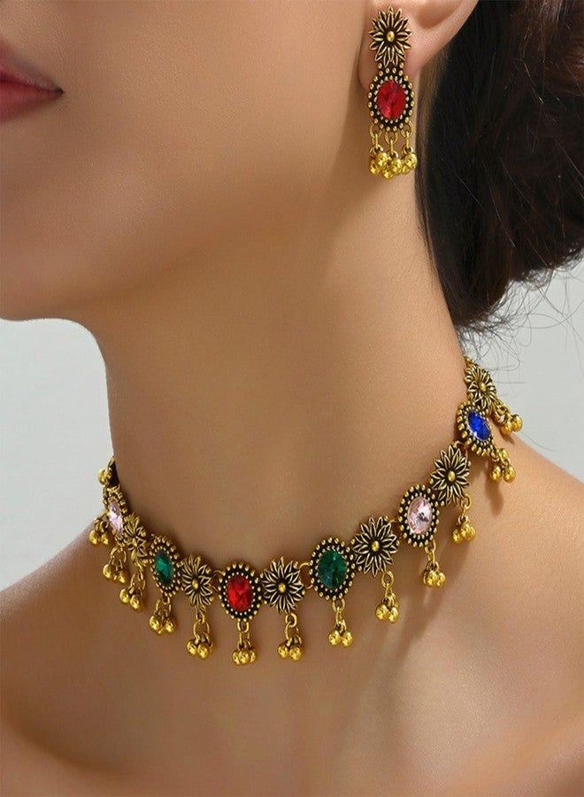 Frodete Indian Jewelry Sets for Women Indian Jhumka Earrings Wedding Jewelry Necklace Set Gold Indian Necklace - Image 2