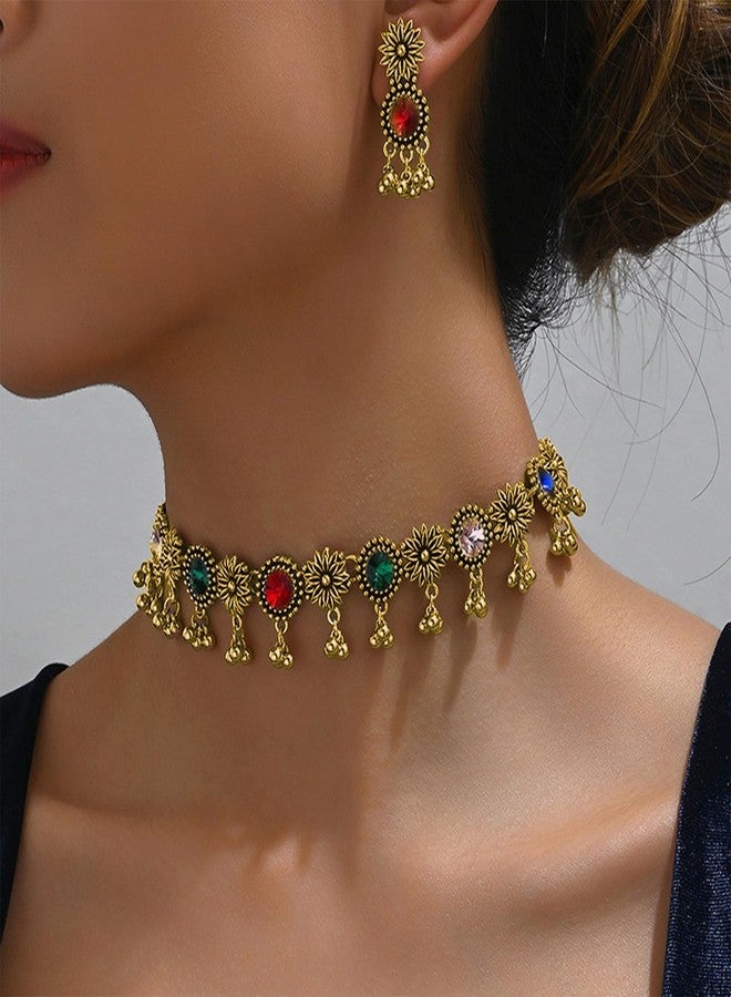 Frodete Indian Jewelry Sets for Women Indian Jhumka Earrings Wedding Jewelry Necklace Set Gold Indian Necklace - Image 3