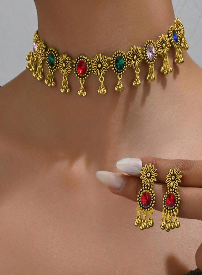 Frodete Indian Jewelry Sets for Women Indian Jhumka Earrings Wedding Jewelry Necklace Set Gold Indian Necklace - Image 4
