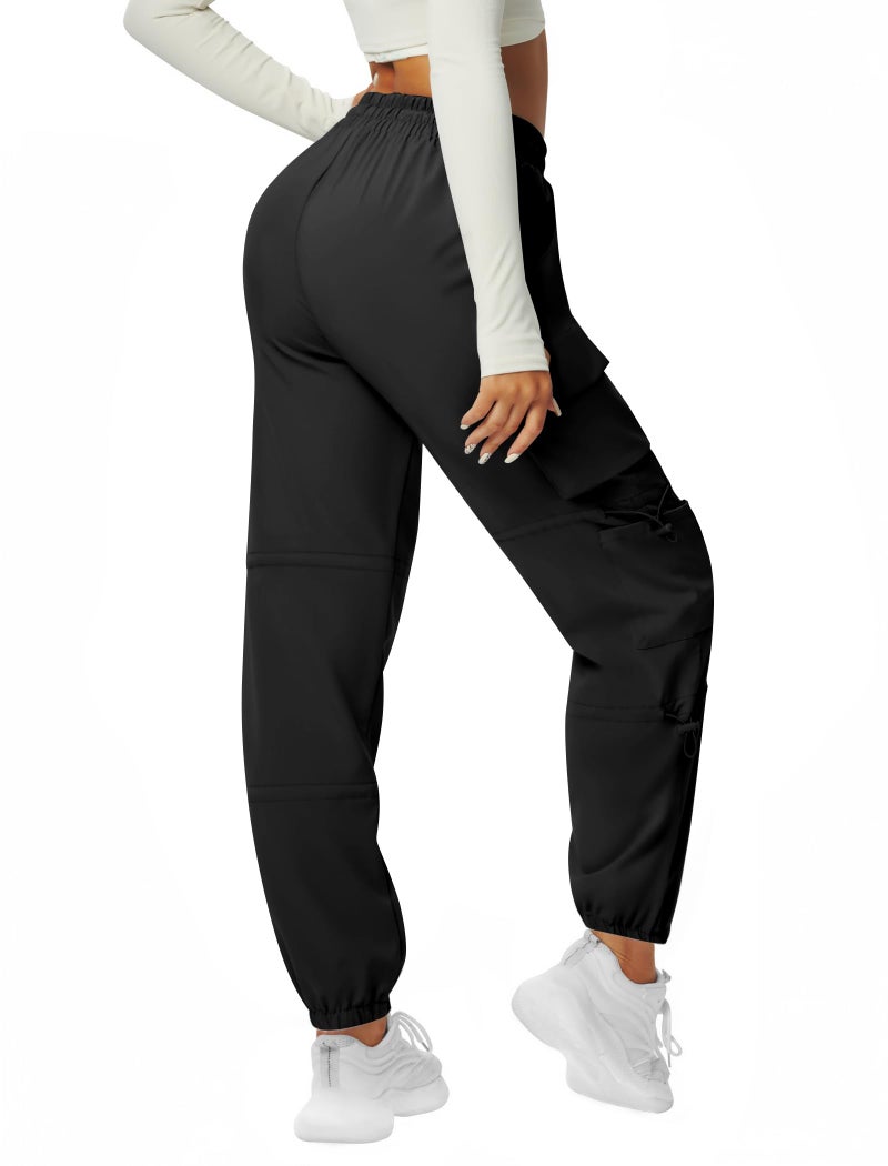 DLOODA Quick Dry Cargo Pants Lightweight Tactical Hiking Pants with 6 Pockets for Women, Elastic Waist and Water-Resistant Black - Image 4