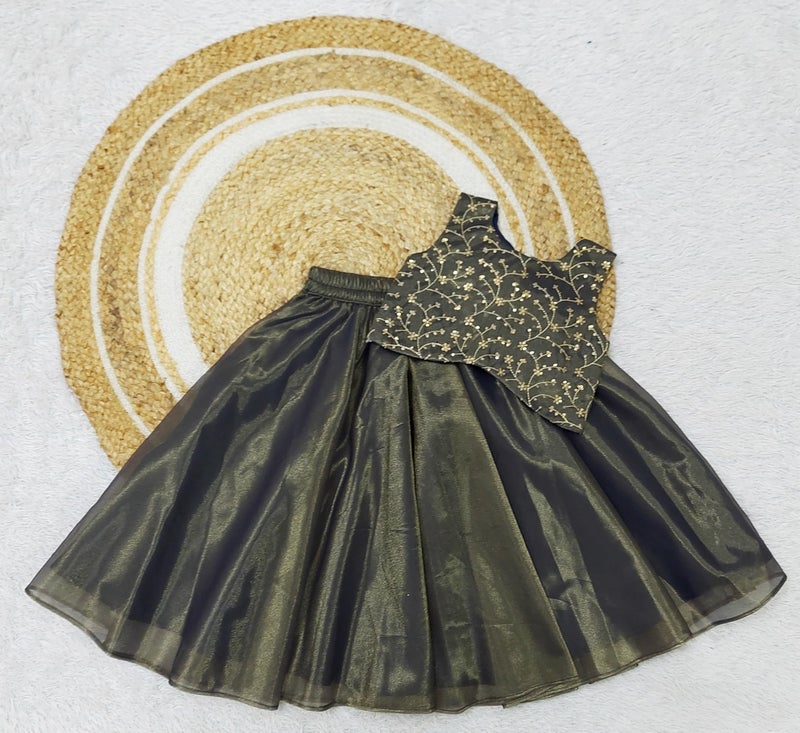 COMRATE Kids Traditional Black Lehenga Choli Dress for Baby Girls 6-12 Months | Material: Net | Finish Type: Readymade - Image 2