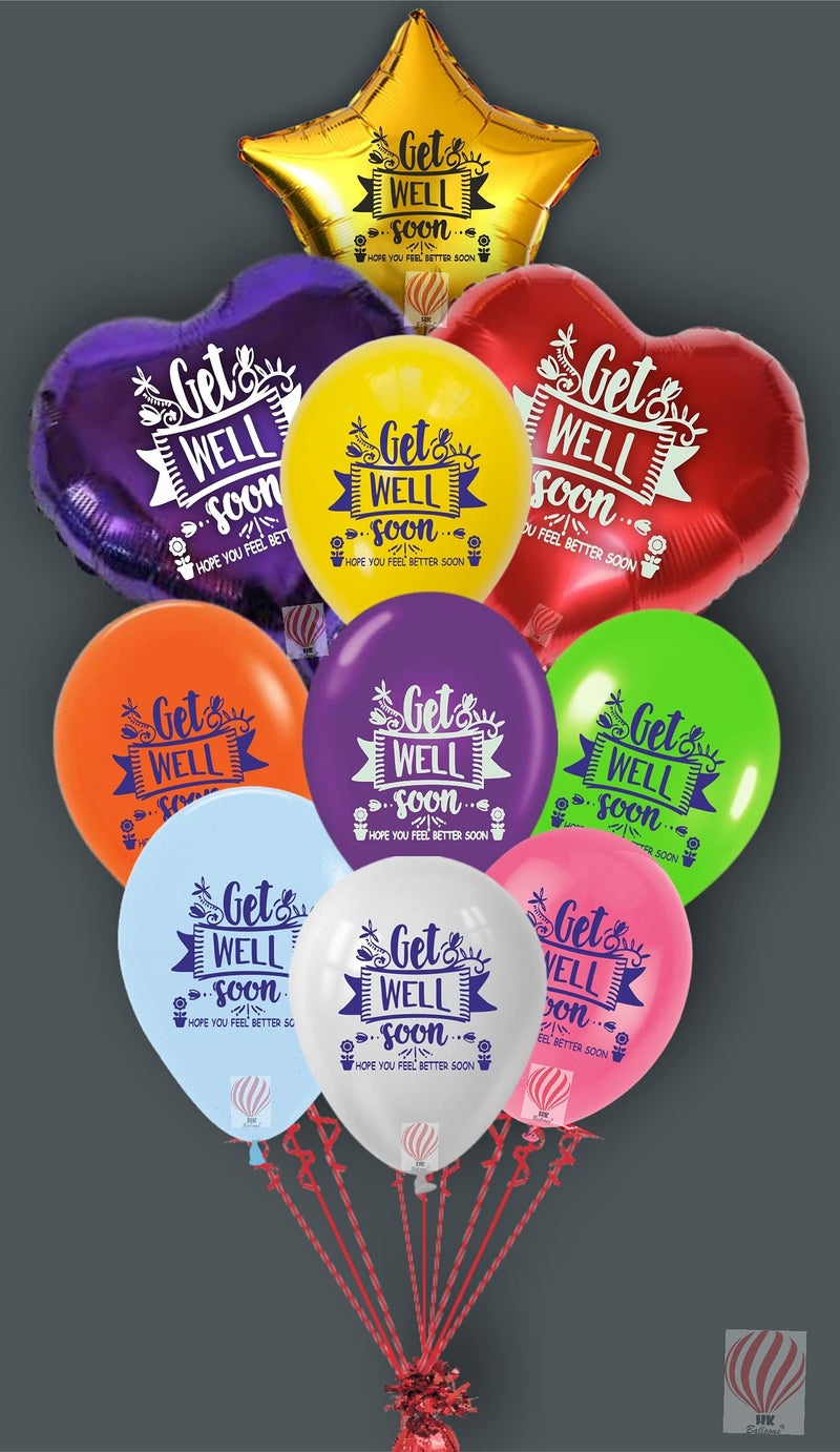 HK balloons Get Well Soon Printed Balloon Boquet - Pack of 11 Multicolor material Foil Multicolor - Image 1