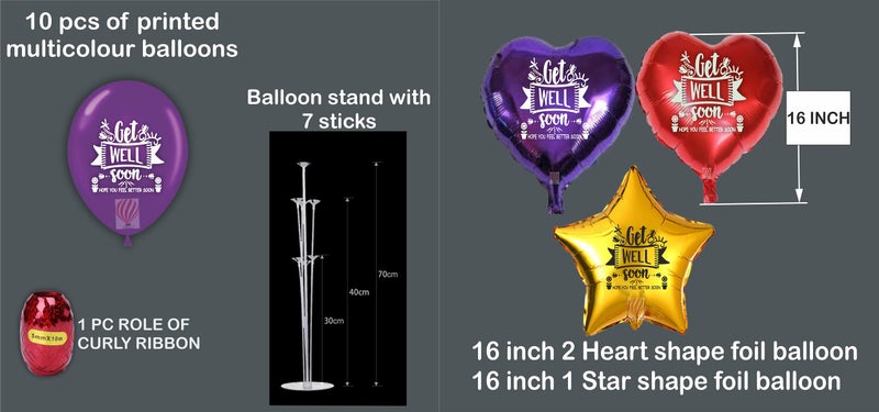 HK balloons Get Well Soon Printed Balloon Boquet - Pack of 11 Multicolor material Foil Multicolor - Image 2