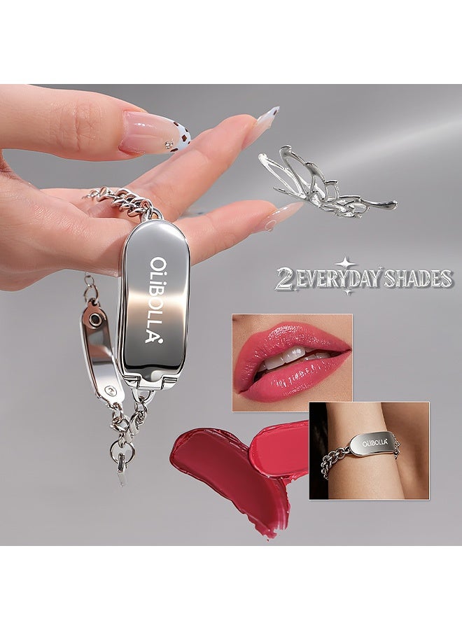 OLIBOLLA Lip Gloss,Lip Link Mini Gloss Bracelet Palette, 2-in-1 Dual Shades Lip Gloss with Mirror & Chain Design 1.14g - Image 5
