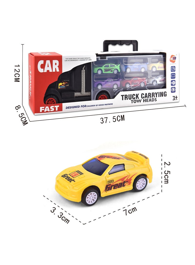 Truck Carrying Case with 6 Die-Cast Cars – Portable Storage Toy Transporter for Kids – Friction-Powered Carrier Truck Set  - Image 3