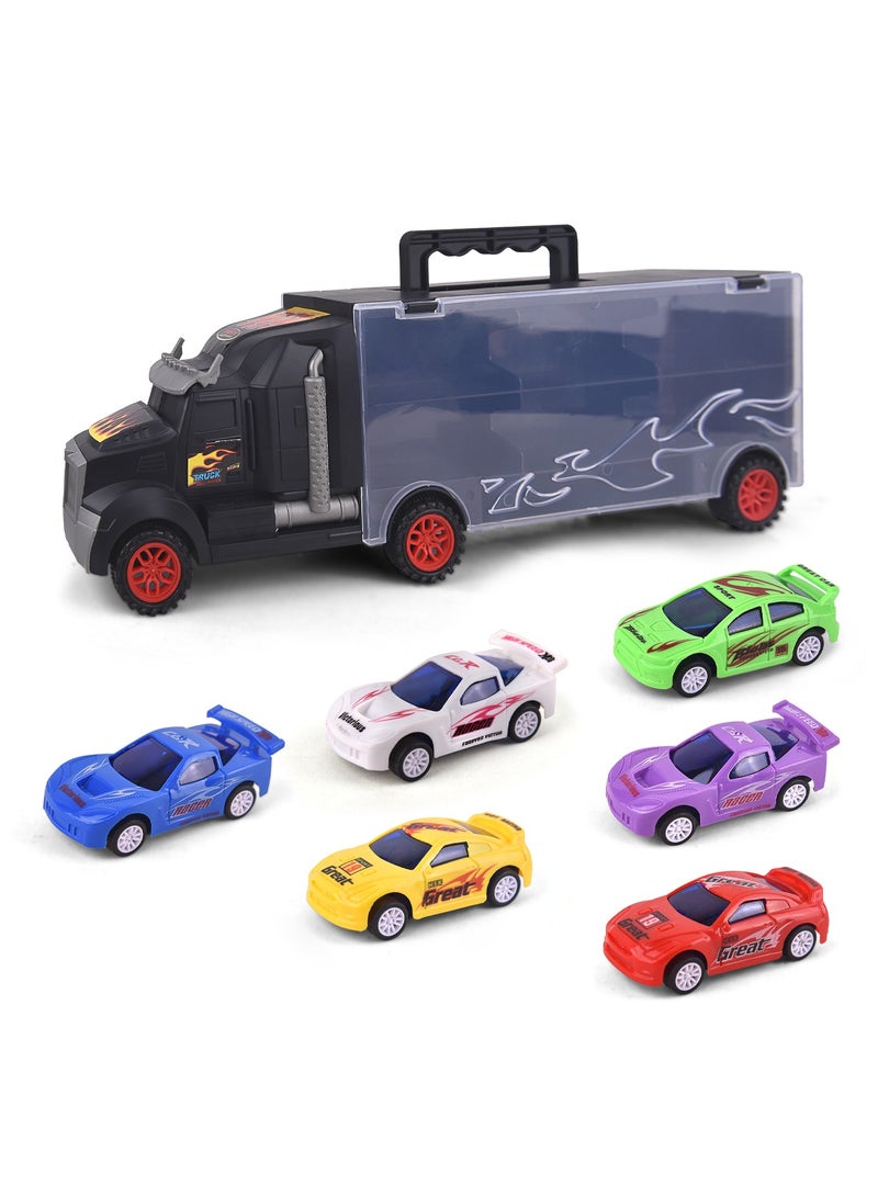 Truck Carrying Case with 6 Die-Cast Cars – Portable Storage Toy Transporter for Kids – Friction-Powered Carrier Truck Set  - Image 1