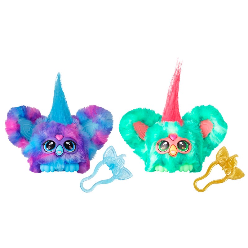 Furby فوربي فوربلتس 2-باك، أصدقاء مصغرين لوف-لي وميلو-ني، 45+ صوت لكل منهما، موسيقى وعبارات فوربيش، ألعاب قماشية إلكترونية، أحمر/أخضر وأرجواني/أزرق، للأعمار 6 سنوات فما فوق - Image 1