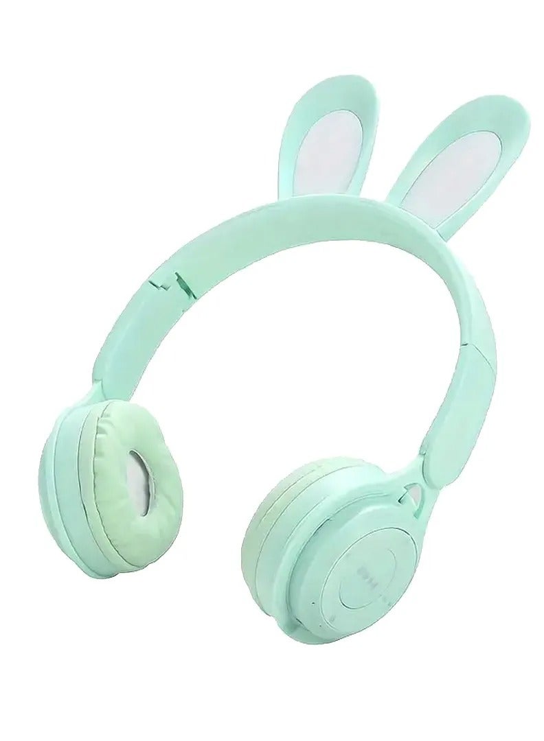 Generic MZ-08R Wireless Bluetooth Headphones with Bunny Ears – Green - Image 1