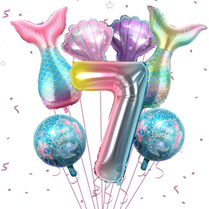 Sowide 7th Mermaid Birthday DecorationsPink Blue Balloons Kit Sea Balloon Tail Balloons for Girls Mermaid Party Baby Shower - Image 3