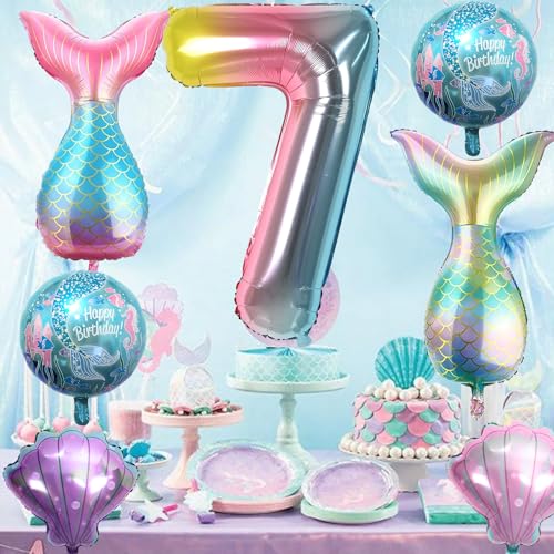 Sowide 7th Mermaid Birthday DecorationsPink Blue Balloons Kit Sea Balloon Tail Balloons for Girls Mermaid Party Baby Shower - Image 5