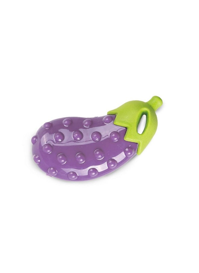 بت لعبة Vegi-Bites Squeaky Dog، للكلاب الصغيرة والجراء | جيدة للأسنان واللثة | تطفو على الماء | رغوة ناعمة ومزيج TPR متين | لجميع السلالات | اللعب والإحضار والمضغ (الباذنجان)  - Image 1