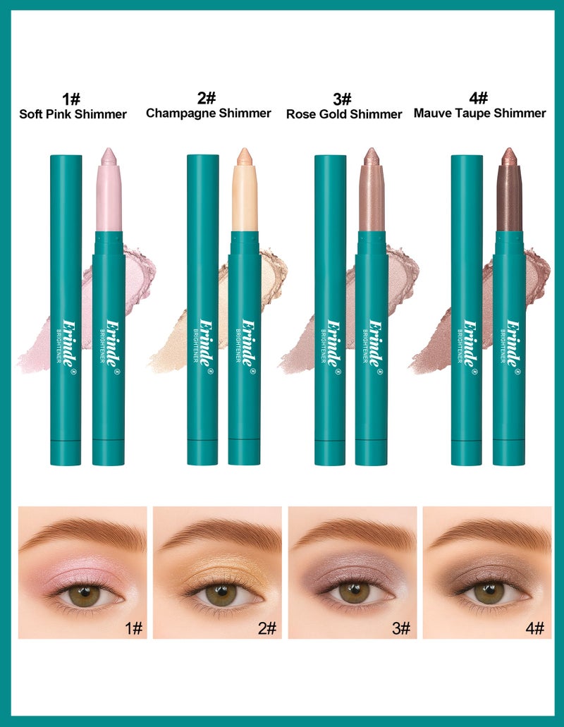 Erinde 4 Colors Eyeshadow Stick, Eye Brightener Stick, Shimmer Creamy Eye Shadow Makeup, Long Lasting Waterproof Glitter Highlighter Eye Liner Pencil Set - Image 2