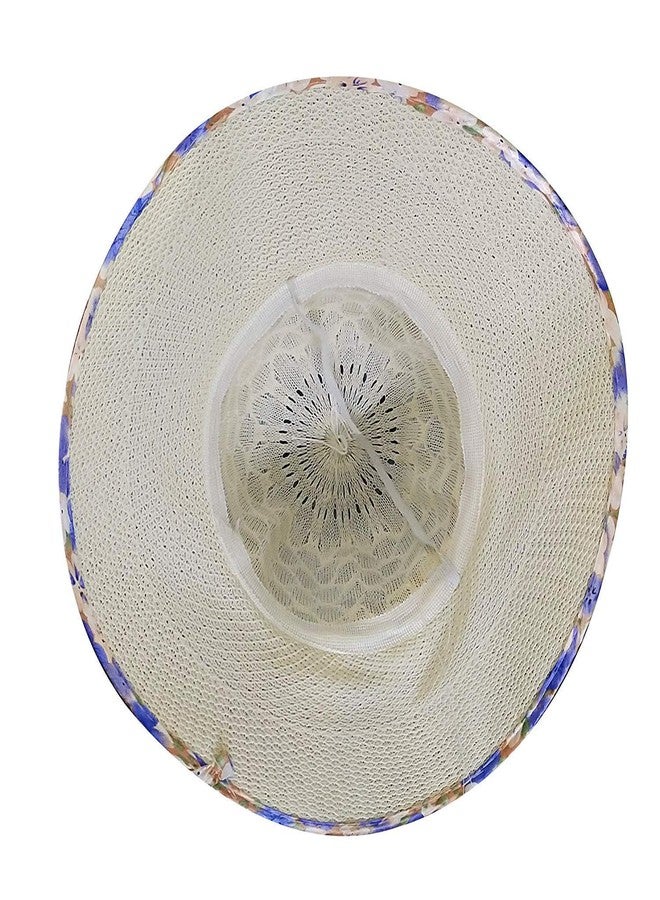 Zeki Womens and Girls Classic Design Summer Sun Protection Fedora Hat and Cap for Travelling (Blue-Cream) - Image 2