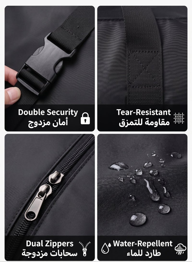 أنمي طقم 2 حقيبة نقل وتخزين شديدة التحمل، سعة 70 لتر، كبيرة جداً مع مقابض معززة وأحزمة إبزيم، مقاومة للماء وقابلة للطي للملابس والبطانيات وتوفير المساحة - لون أسود - Image 5