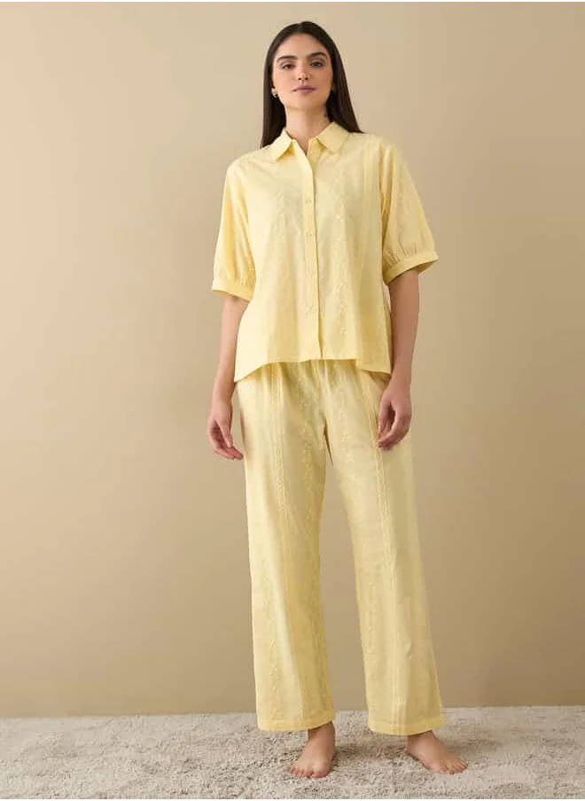 FAV All-Over Embroidered Shirt and Pyjama Set