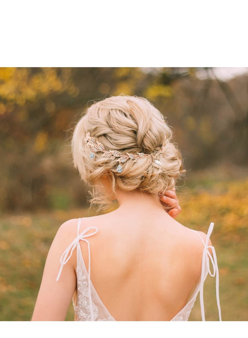 Excefore رباط رأس ورقة الجنية بماسّة مع أكسسوارات أذن الجان وتاج وأقراط لفعاليات التنكر والمناسبات والحفلات، ذهب وردي - Image 4