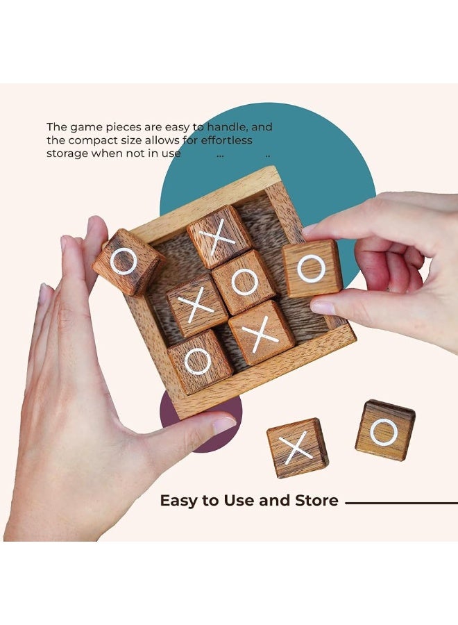 BSIRI Tic Tac Toe for Kids and Adults Coffee Table Living Room Decor and Desk Decor Family Games Night Classic Board Games Wood Rustic for Families Size 4 Inch - Image 3