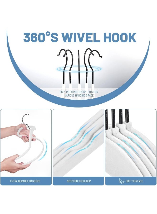 HOUSE DAY HOUSE DAY White Velvet Hangers 60 Pack, Velvet Clothes Hangers Non Slip Felt Hangers, Heavy Duty Coat Hangers for Closet, Ultra Slim Hangers Black Hangers Space Saving Hangers for Suits, Shirt - Image 5