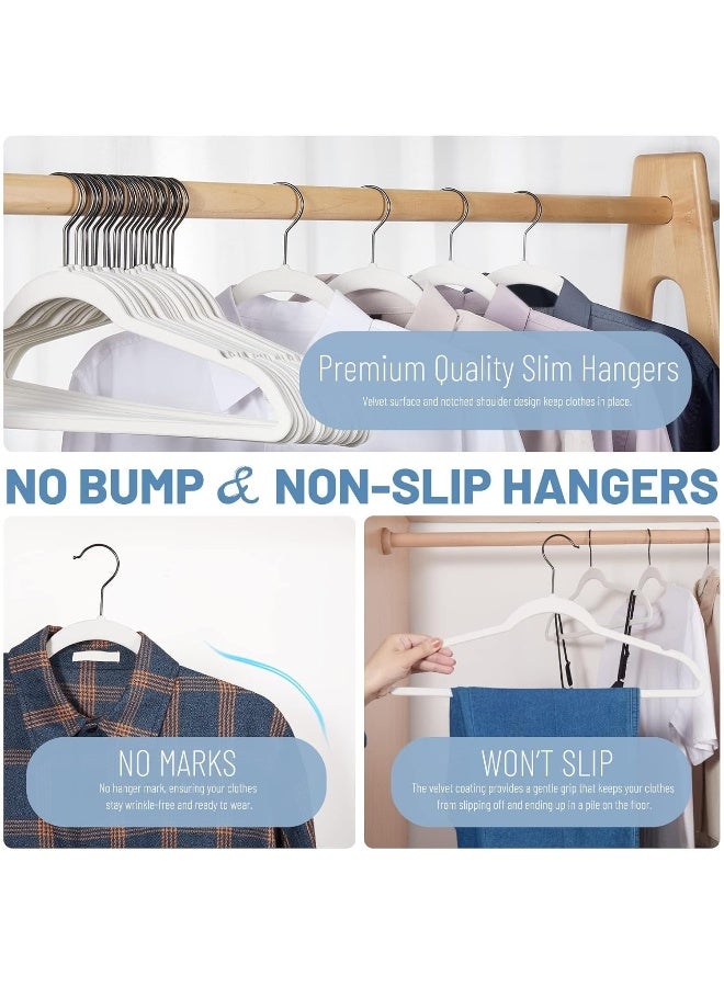 HOUSE DAY HOUSE DAY White Velvet Hangers 60 Pack, Velvet Clothes Hangers Non Slip Felt Hangers, Heavy Duty Coat Hangers for Closet, Ultra Slim Hangers Black Hangers Space Saving Hangers for Suits, Shirt - Image 3