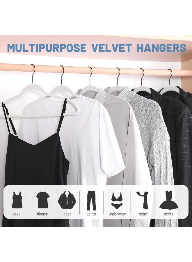 HOUSE DAY HOUSE DAY White Velvet Hangers 60 Pack, Velvet Clothes Hangers Non Slip Felt Hangers, Heavy Duty Coat Hangers for Closet, Ultra Slim Hangers Black Hangers Space Saving Hangers for Suits, Shirt - Image 2