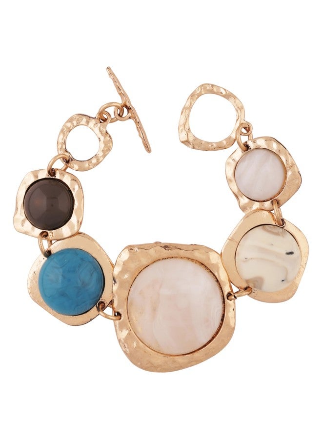 MINACHI Bohemian Gold Chunky Bracelet with Cream, Brown & Blue Accents, Women’s Statement Jewelry - Image 1