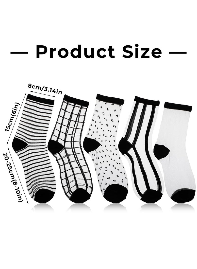 SUNSAR 5 pairs of black transparent stockings,thin socks, fashionable thin ankle socks, with classic breathable mesh design - Image 4