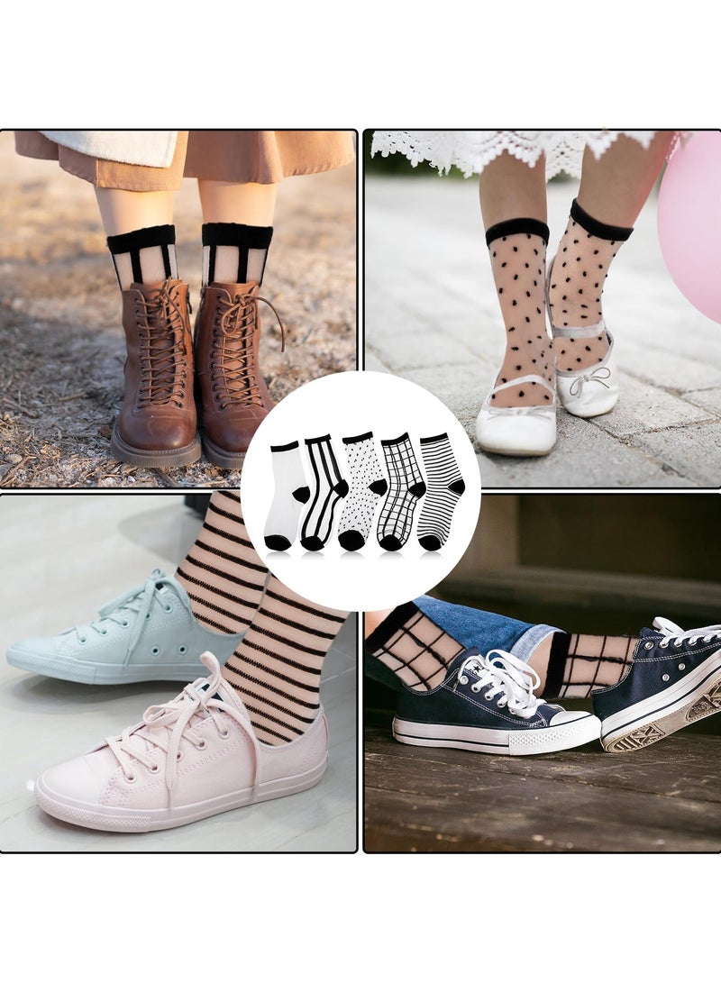 SUNSAR 5 pairs of black transparent stockings,thin socks, fashionable thin ankle socks, with classic breathable mesh design - Image 5