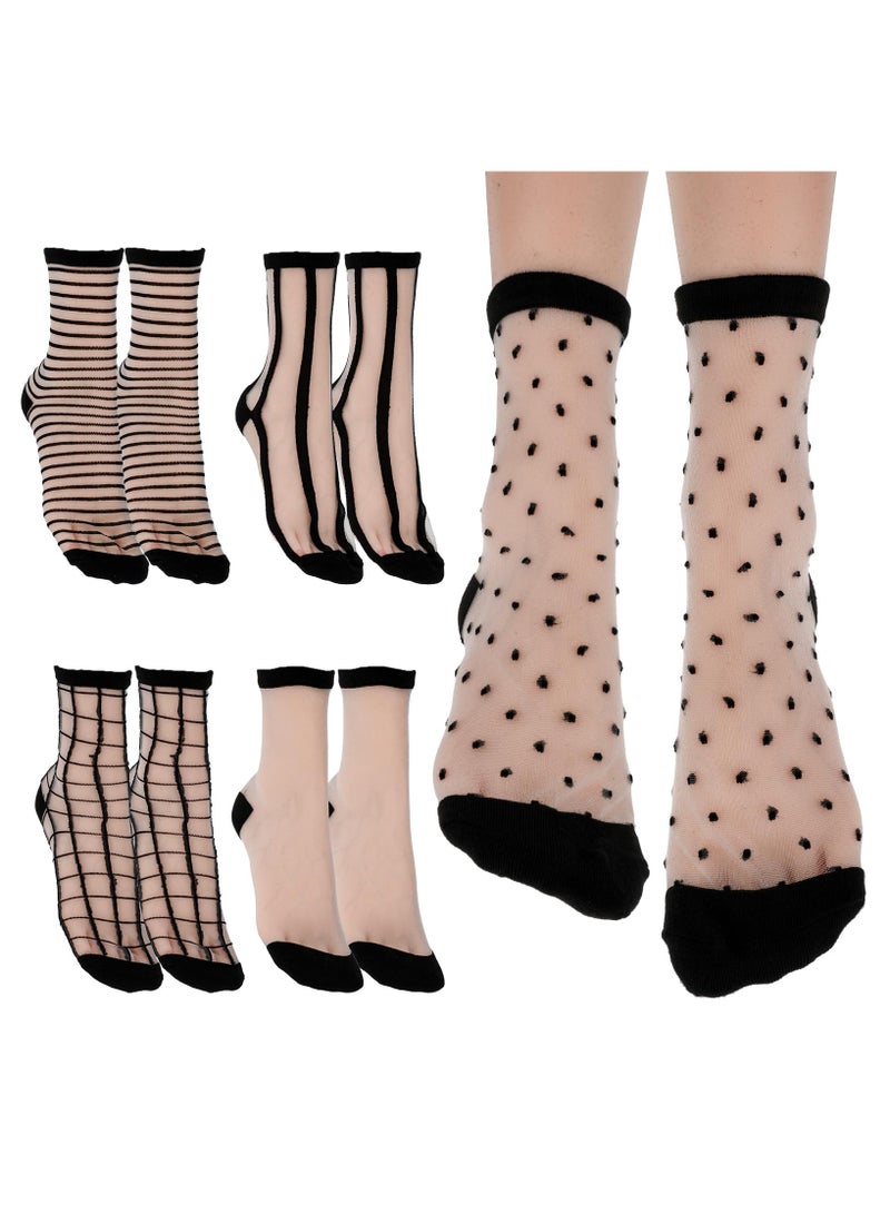 SUNSAR 5 pairs of black transparent stockings,thin socks, fashionable thin ankle socks, with classic breathable mesh design - Image 1