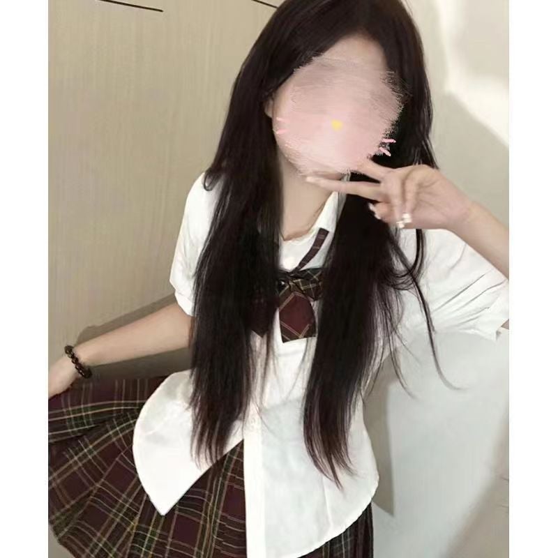 Two-Piece Pure Desire Jk Tight Waist Shirt Spice Girl Slim-Fit Slimming Short-Sleeved White Shirt Pleated Skirt Sweet Desire Suit - Image 1