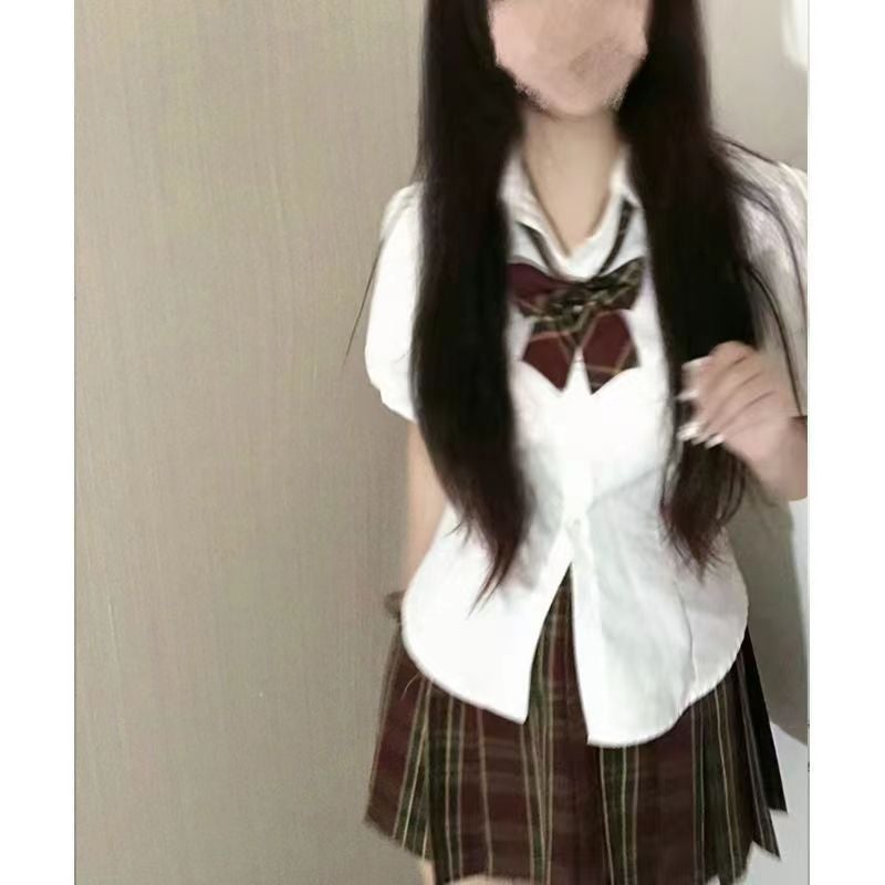 Two-Piece Pure Desire Jk Tight Waist Shirt Spice Girl Slim-Fit Slimming Short-Sleeved White Shirt Pleated Skirt Sweet Desire Suit - Image 4